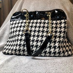 Betsey Johnson Houndstooth & Leather Shoulder Bag